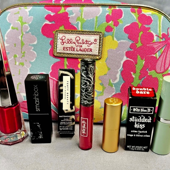 7 LIPSTICKS & LILLY PULITZER COSMETIC BAG, KAT VON D, FENTY BEAUTY, NEW NEVER - Picture 6 of 6